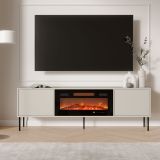 Mobile Porta tv Beige un Ripiano 2 Ante 180x40x60h cm, Caminetto Incluso - Silvi