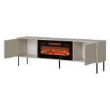 Mobile Porta tv Beige un Ripiano 2 Ante 180x40x60h cm, Caminetto Incluso - Silvi