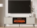 Mobile Porta tv Beige un Ripiano 2 Ante 180x40x60h cm, Caminetto Incluso - Silvi