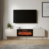 Mobile Porta tv Beige un Ripiano 2 Ante 200x42x57h cm, Caminetto Incluso - Vermezzo