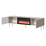 Mobile Porta tv Beige un Ripiano 2 Ante 200x42x57h cm, Caminetto Incluso - Vermezzo