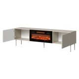 Mobile Porta tv Beige un Ripiano 2 Ante 200x42x57h cm, Caminetto Incluso - Vermezzo