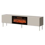 Mobile Porta tv Beige un Ripiano 2 Ante 200x42x57h cm, Caminetto Incluso - Vermezzo