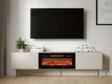 Mobile Porta tv Beige un Ripiano 2 Ante 200x42x57h cm, Caminetto Incluso - Vermezzo