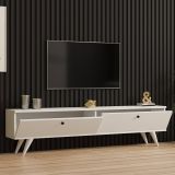 Mobile Porta tv Bianco 2 Ante 2 Vani 160x25x40h cm, Apertura a Ribalta - Atestino