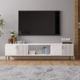 Mobile Porta tv Bianco 2 Ante 3 Vani 180x30x45h cm, Apertura a Ribalta - Imerese
