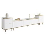 Mobile Porta tv Bianco 2 Ripiani 5 Ante 260x35x45h cm, con Finiture oro - Cortin