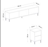Mobile Porta tv Bianco 2 Ripiani 5 Ante 260x35x45h cm, con Finiture oro - Cortin