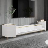 Mobile Porta tv Bianco 2 Ripiani 5 Ante 260x35x45h cm, con Finiture oro - Cortin