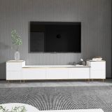 Mobile Porta tv Bianco 2 Ripiani 5 Ante 260x35x45h cm, con Finiture oro - Cortin