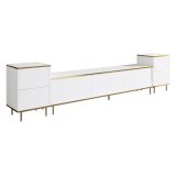 Mobile Porta tv Bianco 2 Ripiani 5 Ante 260x35x45h cm, con Finiture oro - Cortin