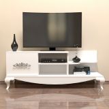 Mobile Porta tv Bianco 2 Ripiani Apertura a Ribalta 130x45x51h cm, Un'anta - Rinaldo