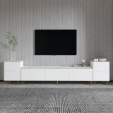 Mobile Porta tv Bianco Bianco Marmo 2 Ripiani 5 Ante 260x35x45h cm, con Finiture oro - Cortin