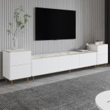 Mobile Porta tv Bianco Bianco Marmo 2 Ripiani 5 Ante 260x35x45h cm, con Finiture oro - Cortin