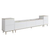 Mobile Porta tv Bianco Bianco Marmo 2 Ripiani 5 Ante 260x35x45h cm, con Finiture oro - Cortin