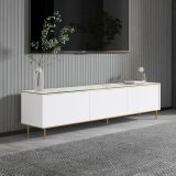 Mobile Porta tv Bianco Bianco Marmo 3 Ante con Finiture oro 180x35x45h cm, 3 Vani - Sassello