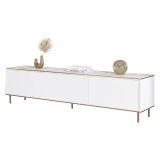 Mobile Porta tv Bianco Bianco Marmo 3 Ante con Finiture oro 180x35x45h cm, 3 Vani - Sassello