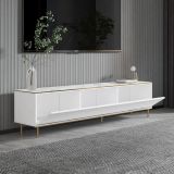 Mobile Porta tv Bianco Bianco Marmo 3 Ante con Finiture oro 180x35x45h cm, 3 Vani - Sassello