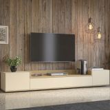 Mobile Porta tv Bianco Cashmere Marrone Rovere Chiaro 3 Ripiani 3 Ante 200x35x30h cm, 4 Vani Made in Italy - Oxanna