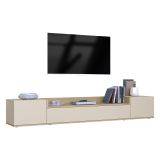 Mobile Porta tv Bianco Cashmere Marrone Rovere Chiaro 3 Ripiani 3 Ante 200x35x30h cm, 4 Vani Made in Italy - Oxanna