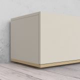 Mobile Porta tv Bianco Cashmere Marrone Rovere Chiaro 3 Ripiani 3 Ante 200x35x30h cm, 4 Vani Made in Italy - Oxanna