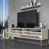 Mobile Porta tv Bianco Crema 3 Ripiani Apertura a Ribalta 150x30x50h cm, 2 Ante - Maglie
