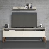 Mobile Porta tv Bianco Crema 3 Ripiani Apertura a Ribalta 150x30x50h cm, 2 Ante - Maglie