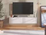 Mobile Porta tv Bianco Crema Beige un Ripiano 2 Ante 154x42x32h cm, 2 Vani - Maderno