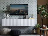 Mobile Porta tv Bianco Crema Beige un Ripiano 2 Ante 154x42x32h cm, 2 Vani - Maderno