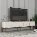 Mobile Porta tv Bianco Crema Marrone Noce 3 Ante Apertura a Ribalta 180x35x44h cm, 3 Vani - Scafa