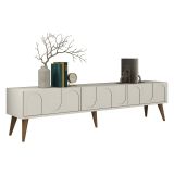 Mobile Porta tv Bianco Crema Marrone Noce 3 Ante Apertura a Ribalta 180x35x44h cm, 3 Vani - Scafa