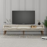 Mobile Porta tv Bianco Crema Marrone Noce 3 Ante Apertura a Ribalta 180x35x44h cm, 3 Vani - Scafa