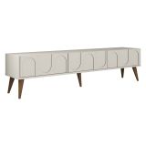 Mobile Porta tv Bianco Crema Marrone Noce 3 Ante Apertura a Ribalta 180x35x44h cm, 3 Vani - Scafa