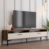 Mobile Porta tv Bianco Crema Marrone Rovere 2 Ripiani 2 Ante 180x47x35h cm, 4 Vani - Cantoira
