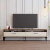 Mobile Porta tv Bianco Crema Marrone Rovere 2 Ripiani 2 Ante 180x47x35h cm, 4 Vani - Cantoira