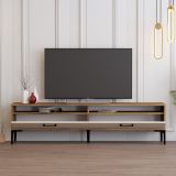 Mobile Porta tv Bianco Crema Marrone Rovere 2 Ripiani 2 Ante 180x47x35h cm, 4 Vani - Cantoira