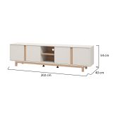 Mobile Porta tv Bianco Crema Marrone Rovere 2 Ripiani 4 Ante 202x40x54h cm, con Piedini - Capaci