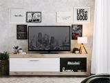 Mobile Porta tv Bianco Crema Marrone Rovere Nodi 2 Ripiani 4 Vani 162x41.5x43.5h cm, Un'anta - Pompu