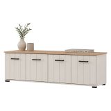 Mobile Porta tv Bianco Crema Marrone Rovere un Ripiano 4 Ante 156x40x44h cm, con Piedini - Erbez