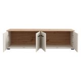 Mobile Porta tv Bianco Crema Marrone Rovere un Ripiano 4 Ante 156x40x44h cm, con Piedini - Erbez