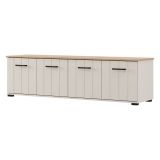 Mobile Porta tv Bianco Crema Marrone Rovere un Ripiano 4 Ante 156x40x44h cm, con Piedini - Erbez