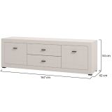 Mobile Porta tv Bianco Crema Nero 2 Cassetti un Ripiano 166.5x41.5x53.5h cm, Apertura Battente, Scorrevole - Nalles