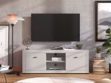 Mobile Porta tv Bianco Crema Nero 2 Ripiani 2 Ante 147.5x41.5x53.5h cm, 4 Vani - Sillaro