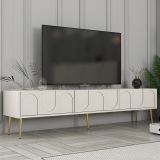 Mobile Porta tv Bianco Crema oro 3 Ante Apertura a Ribalta 180x35x43h cm, 3 Vani - Marnate