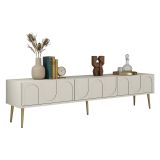 Mobile Porta tv Bianco Crema oro 3 Ante Apertura a Ribalta 180x35x43h cm, 3 Vani - Marnate