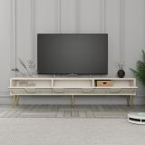 Mobile Porta tv Bianco Crema oro 3 Ante Apertura a Ribalta 180x35x43h cm, 3 Vani - Marnate