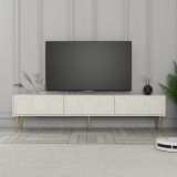 Mobile Porta tv Bianco Crema oro 3 Ante Apertura a Ribalta 180x35x43h cm, 3 Vani - Marnate