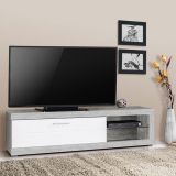 Mobile Porta tv Bianco Grigio Cemento 2 Ripiani Un'anta 162x41.5x43.5h cm, Ripiano in Vetro - Pompu