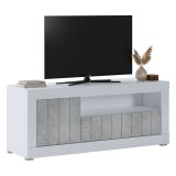 Mobile Porta tv Bianco Grigio Cemento Cassetti Ripiani 137x42x56h cm, 3 Ante - Lucino
