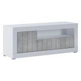Mobile Porta tv Bianco Grigio Cemento Cassetti Ripiani 137x42x56h cm, 3 Ante - Lucino